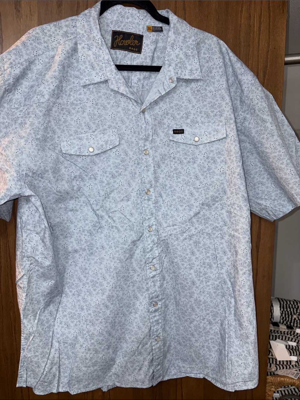 Howler Brothers Pale Blue Micro-Print Short Sleeve Western Shirt